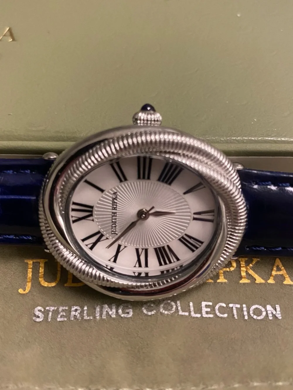 Judith Ripka Couture Eternity -genuine Crocodile Midnight blue leather
